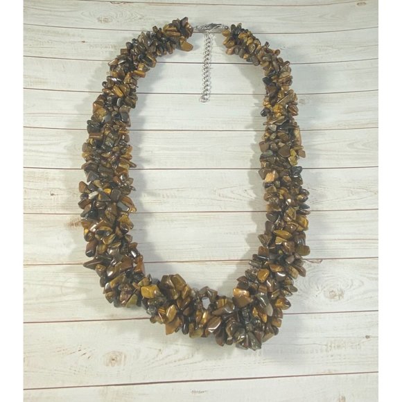 Chuck Clemency STS 925 Tiger's Eye Necklace Chip Beaded Signed - Picture 3 of 7